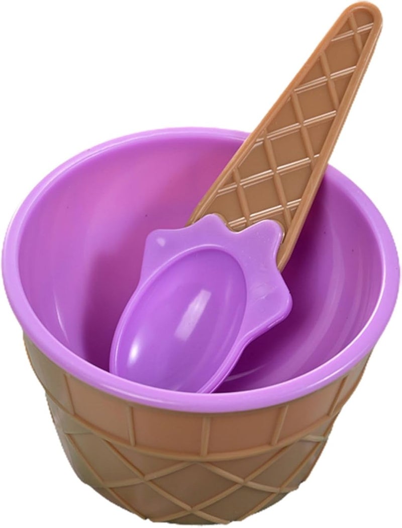 طقم تقديم آيس كريم ملون - وعاءان فاخران + ملعقتان بألوان هادئة - طقم حلويات مثالي للعائلة والنزهات ولحظات الحلوى اليومية